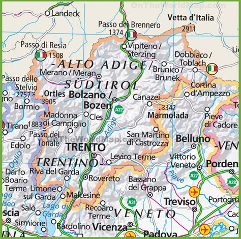 Mappa dell'Alto Adige con evidenziate le zone tipiche di produzione dello strudel.