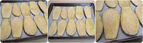 Fette di melanzana disposte su una teglia da forno