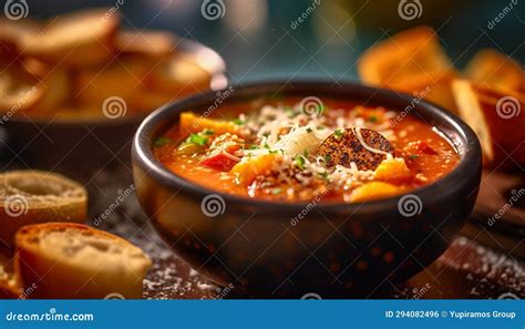 Ciotola di zuppa di arachidi con guarnizioni