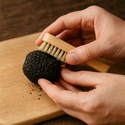 Pulizia di un tartufo con spazzolino