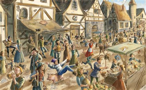 Illustrazione di un mercato medievale