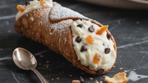 Cannolo siciliano tradizionale con scorza a papillon e ripieno di ricotta