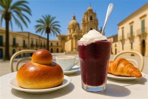 Vassoio di granita siciliana con brioche