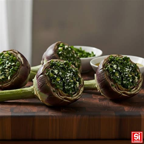 Carciofi freschi disposti su un tagliere