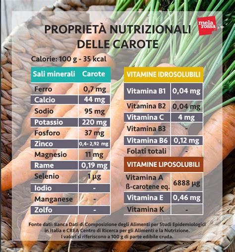 Diagramma nutrizionale di una carota