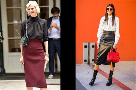 Gonna a tubino abbinata a camicia in seta