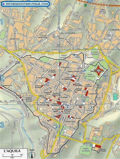 Mappa dell'Aquila con enfasi sulla città storica