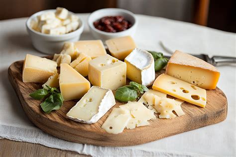 Un assortimento di formaggi a latte crudo su un tagliere di legno