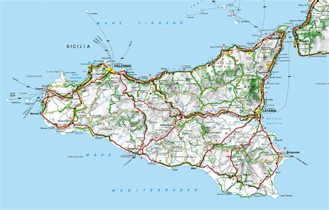 Mappa della Sicilia con evidenziate Palermo e Catania