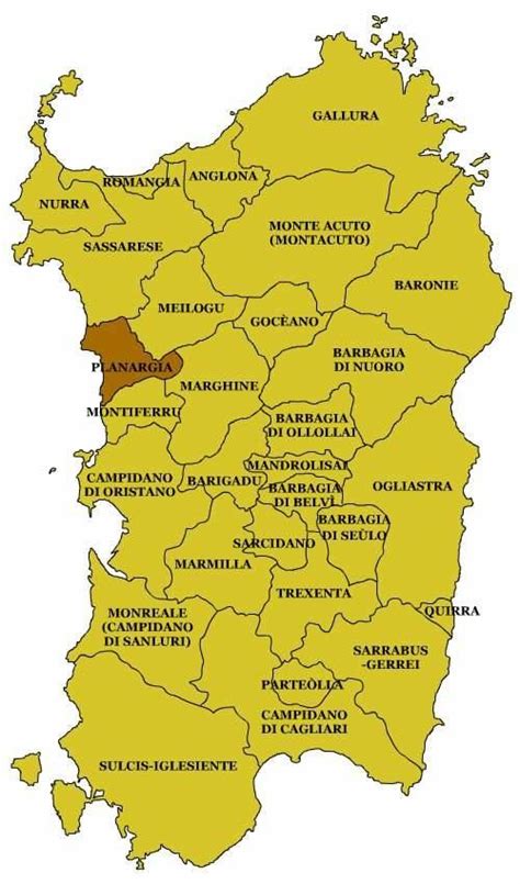 Mappa della Sardegna con evidenziate le zone di produzione della pasta