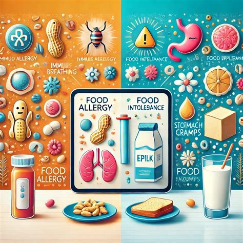 Diagramma che illustra la differenza tra intolleranza alimentare e allergia alimentare