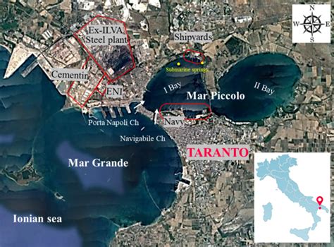 Mappa del Mar Piccolo di Taranto con indicazione delle 