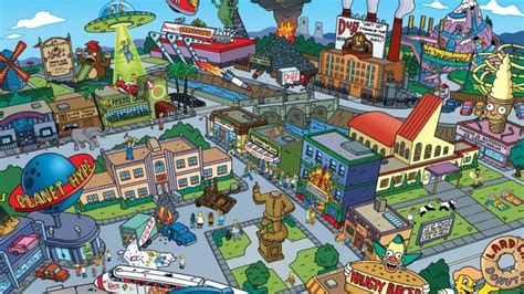 Mappa di Springfield con diversi edifici iconici e personaggi