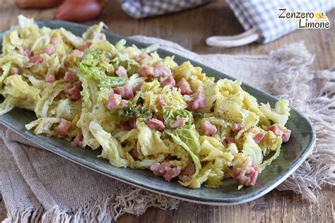 Ingredienti per la verza stufata: verza, pancetta, aglio, olio