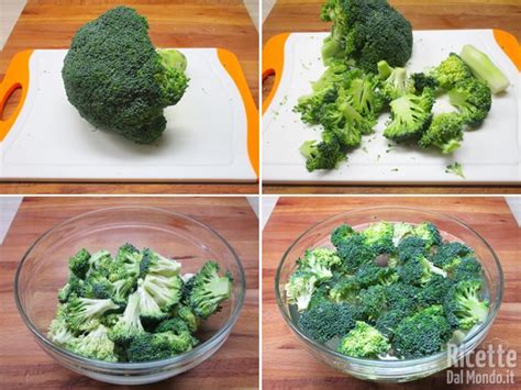 Immagine che illustra i passaggi per pulire un broccolo