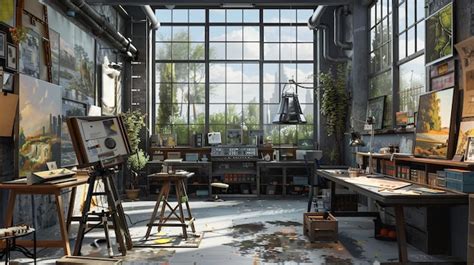 Studio d'artista con opere d'arte