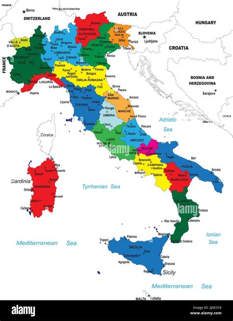 Mappa dell'Italia con evidenziate le diverse regioni