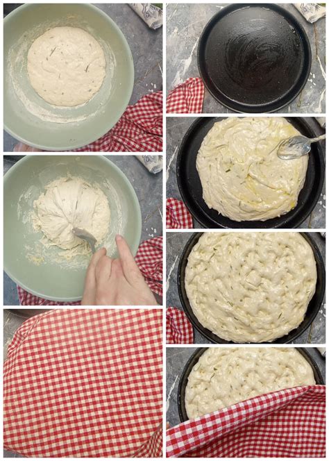 Impasto della focaccia in una ciotola durante la fase di pieghe