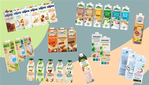 Varietà di bevande vegetali e latte in confezioni diverse