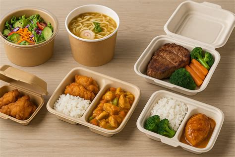 Una selezione di ciotole di zuppa riutilizzate come contenitori per alimenti.
