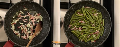 Padella con fagiolini, speck e pasta di farro