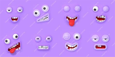 Dettagli di pasta di zucchero per emoji: bocche, occhi e sopracciglia