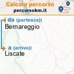 Mappa stradale con evidenziato il percorso tra Bernareggio e Gorgonzola