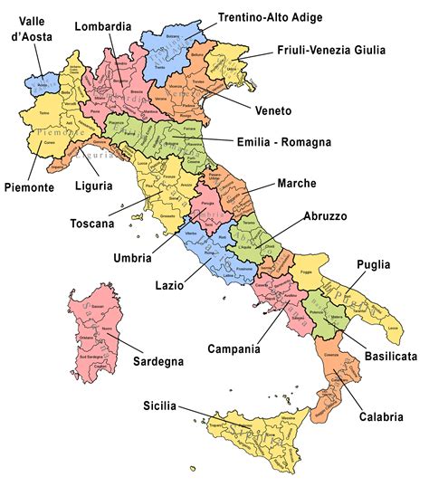 Mappa dell'Italia con evidenziate le regioni che offrono bandi agricoli