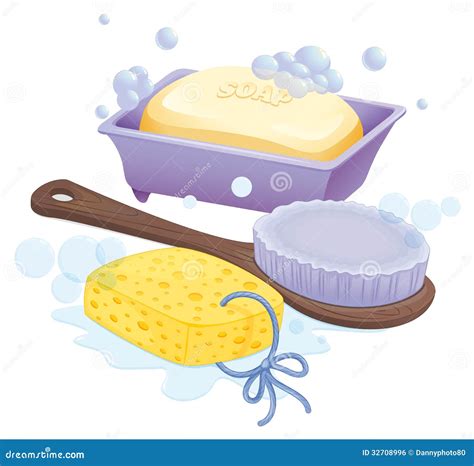 Illustrazione di una spugna e un flacone di sapone neutro su sfondo bianco