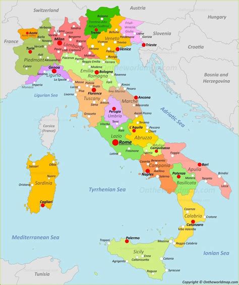 Mappa dell'Italia con evidenziate le principali aree di influenza mafiosa