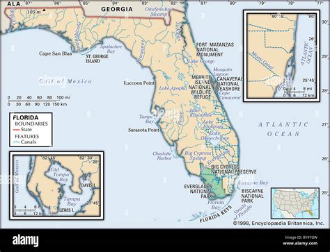 Mappa della Florida con evidenziata la Florida Bay e le Everglades