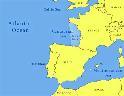 Mappa del Mar Cantabrico con evidenziate le regioni costiere della Spagna