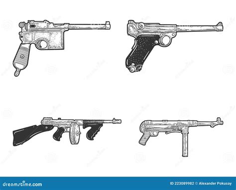 Una selezione di pistole mitragliatrici storiche e moderne